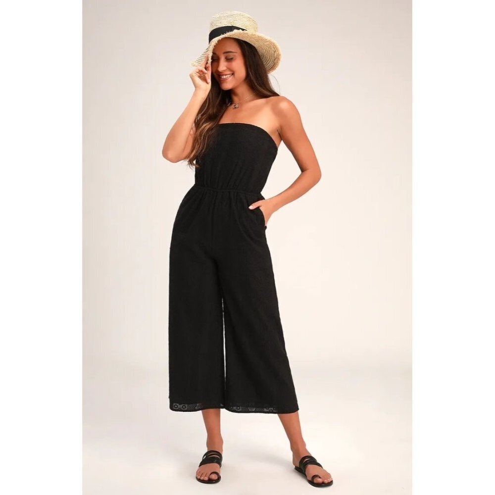 Lulu's Black Strapless Wide-Leg Jumpsuit